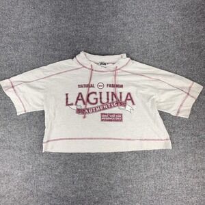 Vintage‎ Laguna Shirt Womens Large Gray Mock Neck Cropped Graphic Tee 90s USA
